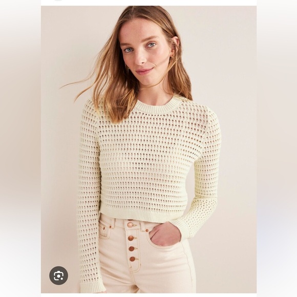 BODEN Cotton Cream Cropped Crochet Knit Size M